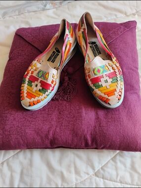 Handwoven Multicolor Leather Huarache Flats - Women